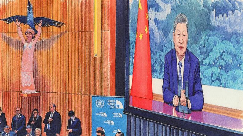 Presidente da China, Xi Jinping, discursa remotamente durante a "Cúpula do Clima 2025" à margem da Assembleia Geral da ONU (Foto: Reprodução)
