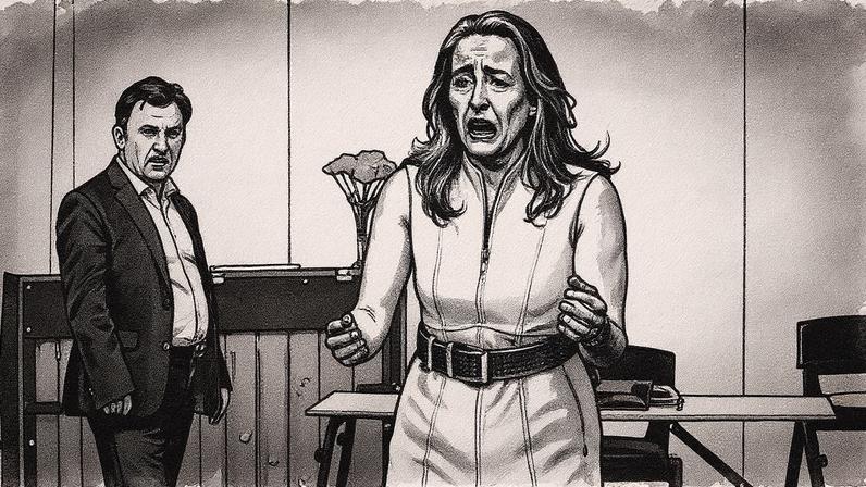 Cantora Melinda Hughes ensaia a obra 'Melania: The Opera', interpretando a primeira dama dos Estados Unidos (Foto: Reprodução)