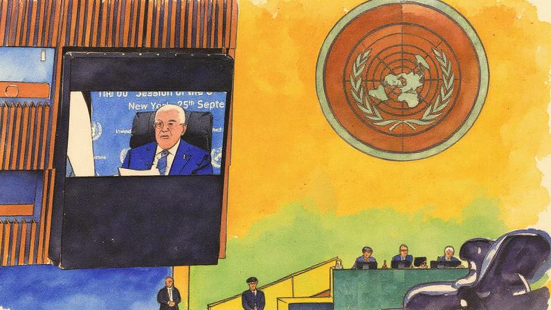 Mahmoud Abbas discursa por vídeo na Assembleia Geral da ONU (Foto: Reprodução)