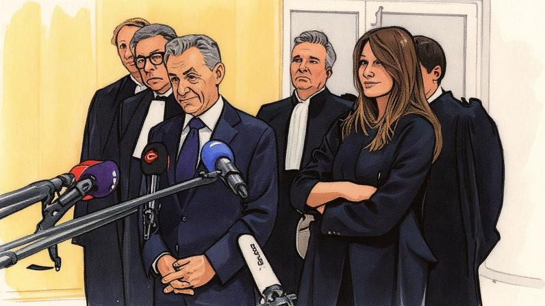 Former French president Nicolas Sarkozy (L) and his wife, Carla Bruni-Sarkozy, at the courthouse in Paris Photograph: Teresa Suárez/EPA