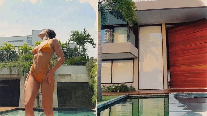 Jade Picon em sua mansão na Barra da Tijuca, no Rio de Janeiro, que possui lago ornamental, piscina, sauna e sala de cinema (Foto: Reprodução)