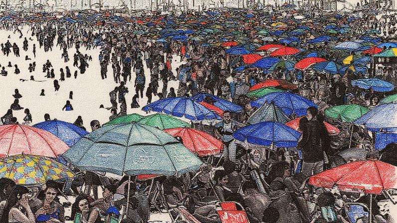 Praia do Arpoador lotada em dia ensolarado (Foto: Reprodução)