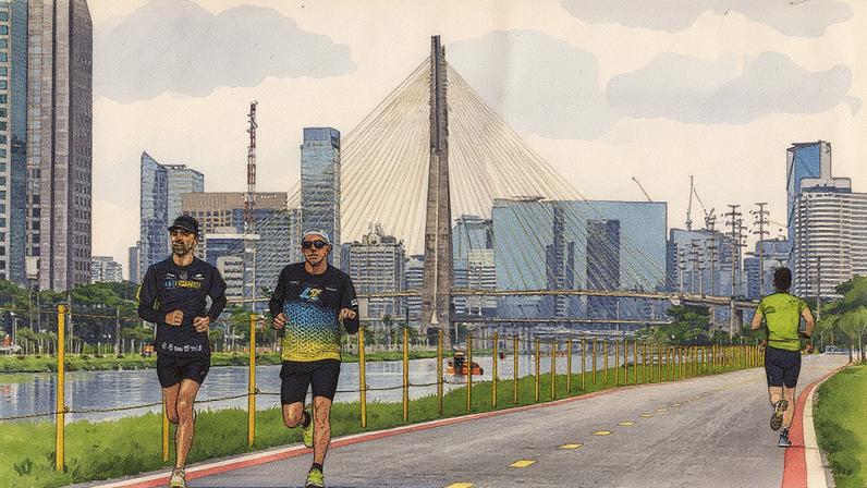 Pessoas praticam corrida no parque linear Bruno Covas, às margens do rio Pinheiros, em São Paulo (Foto: Reprodução)