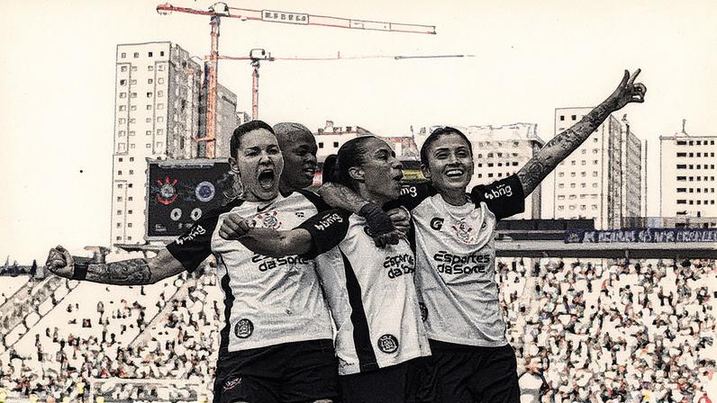 Jogadoras do Corinthians comemoram gol durante a final do Brasileirão (Foto: Reprodução)
