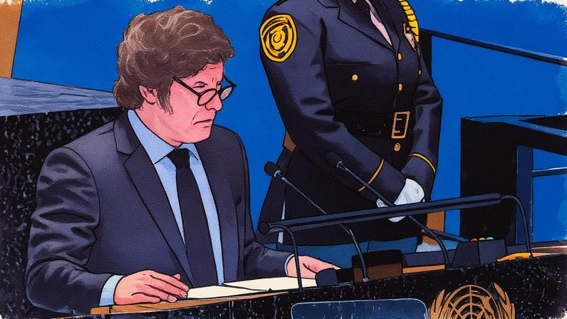 Presidente da Argentina, Javier Milei, durante discurso na Assembleia Geral da ONU (Foto: Reprodução)