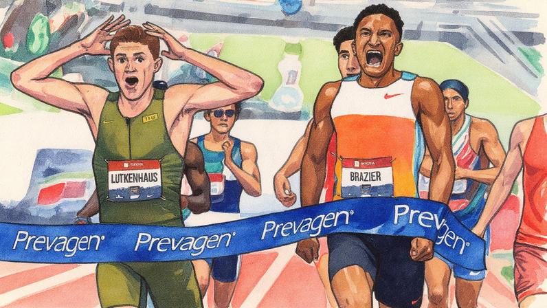 Cooper Lutkenhaus cruza a linha de chegada atrás de Donovan Brazier (Foto: Reprodução)