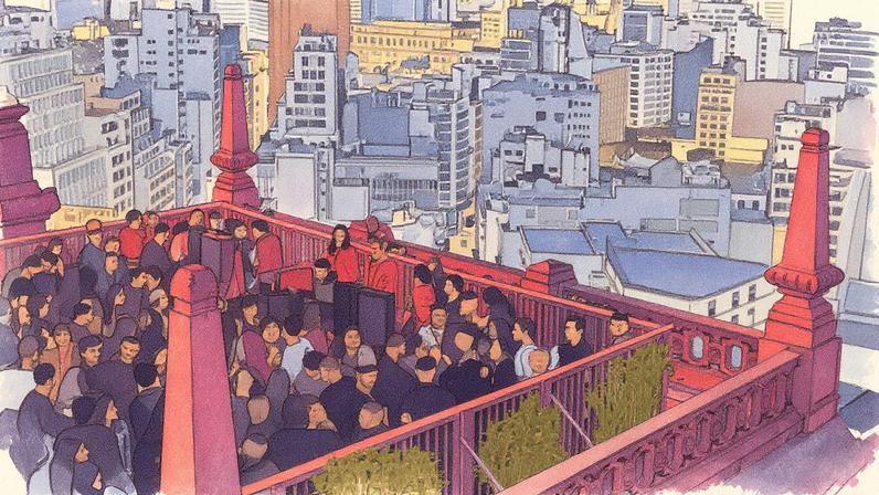 Frequentadores se divertem na festa Clube dos 30, no terraço do edifício Martinelli (Foto: Reprodução)