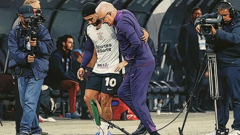 Memphis Depay sente dor na coxa e é substituído durante a partida entre Corinthians e Athletico-PR pela Copa do Brasil (Foto: Reprodução)