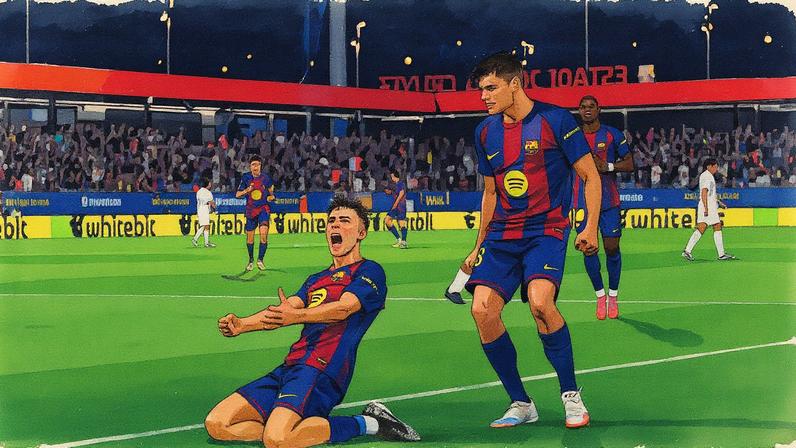 Fermín celebra seu segundo gol durante a partida contra o Valencia no Estádio Johan Cruyff (Foto: Reprodução)