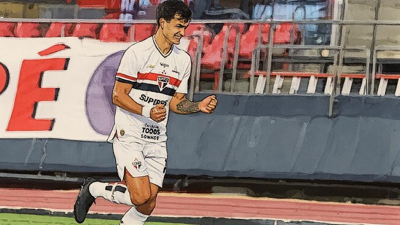 Dinenno comemora seu primeiro gol com a camisa do São Paulo durante partida contra o Botafogo (Foto: Reprodução)