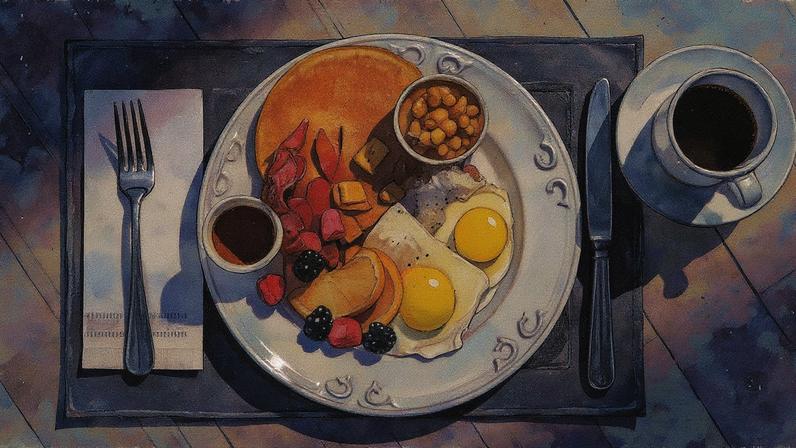 Homens e mulheres idosos tomando café da manhã em uma mesa, com alimentos variados e bebidas (Foto: Reprodução)