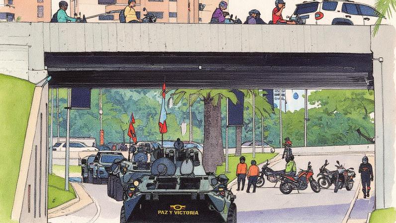 Tanques do Exército venezuelano participam de exercício militar em rodovia de Caracas (Foto: Reprodução)