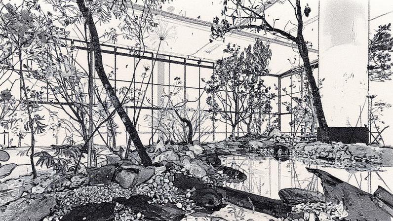 Terreno artificial intitulado 'Sun of Consciousness' da artista Precious Okoyomon, apresentado na Bienal de São Paulo (Foto: Reprodução)