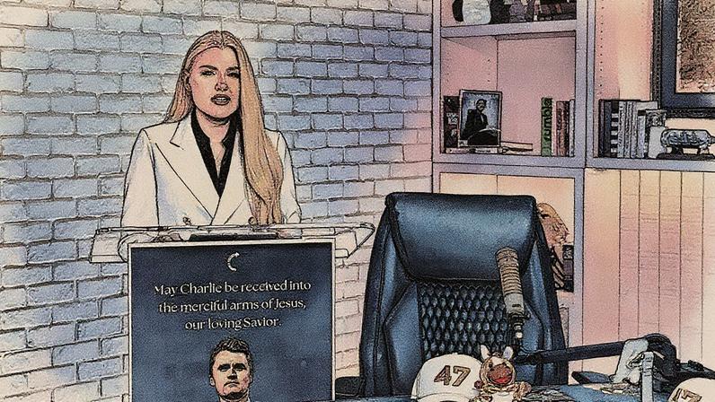 Erika Kirk, viúva do influenciador conservador Charlie Kirk, faz sua primeira declaração após o assassinato (Foto: Reprodução)