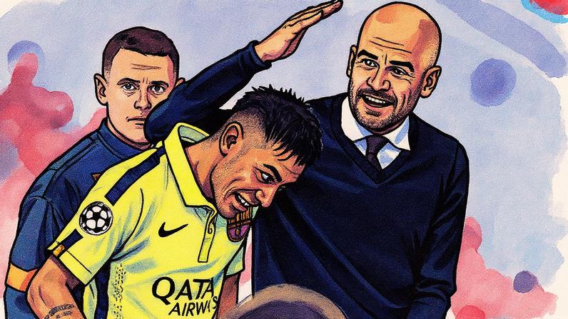 Neymar e Guardiola se encontram durante partida da Champions League na temporada 2014/15 (Foto: Reprodução)