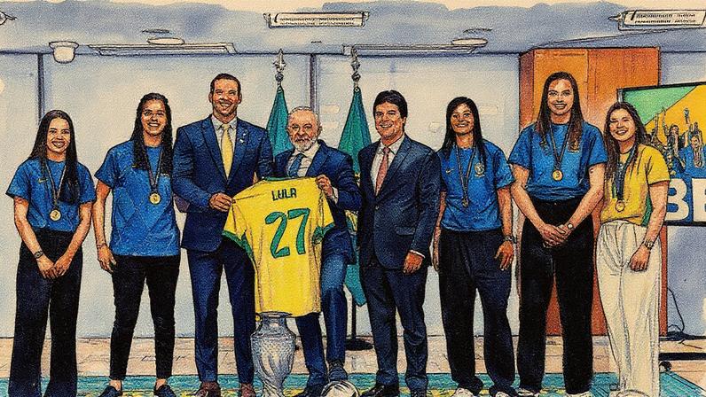 Presidente Lula recebe jogadoras campeãs da Copa América Feminina (Foto: Reprodução)