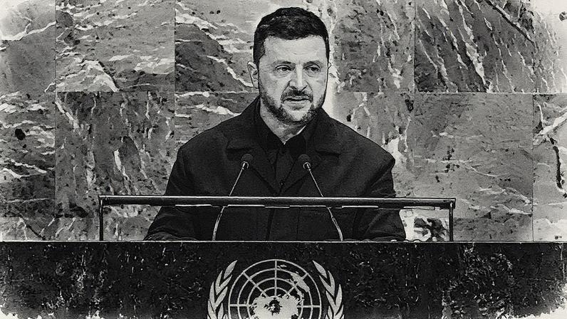Presidente da Ucrânia, Volodmir Zelenski, discursa na Assembleia-Geral da ONU em Nova York (Foto: Reprodução)
