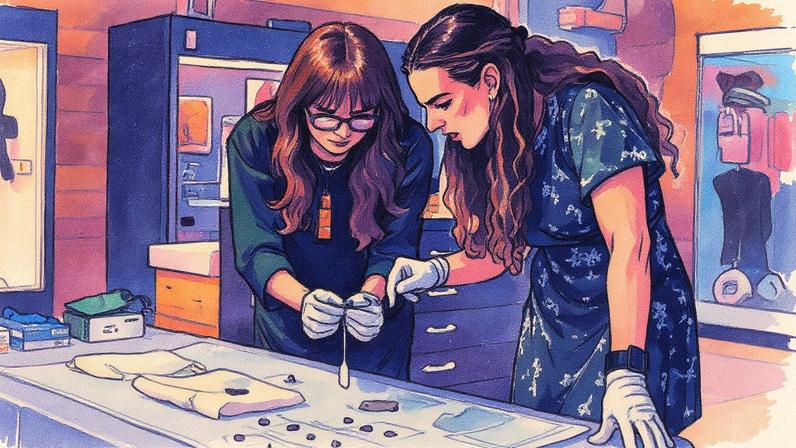 Sabrina Higgins (left), Simon Fraser University associate professor of global humanities and archaeology, and Barbara Hilden (right), director of the SFU Museum of Archaeology and Ethnology, examine the rare artefacts that have been donated to SFU for study Photo: Simon Fraser University/Sam Smith