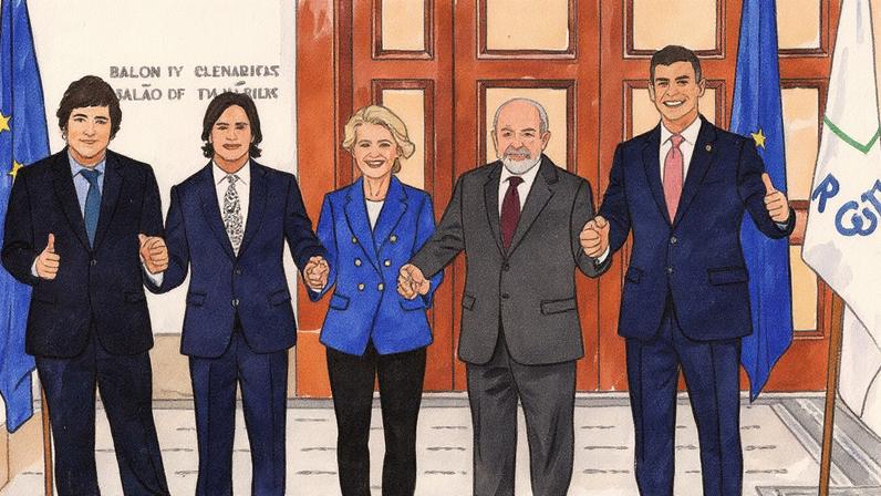 Ursula von der Leyen, Lula e outros chefes de Estado do Mercosul posam juntos após assinatura de acordo entre os blocos em dezembro de 2024 (Foto: Reprodução)