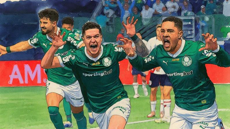 Vitor Roque celebra com Aníbal Moreno após marcar um gol contra o River Plate (Foto: Reprodução)