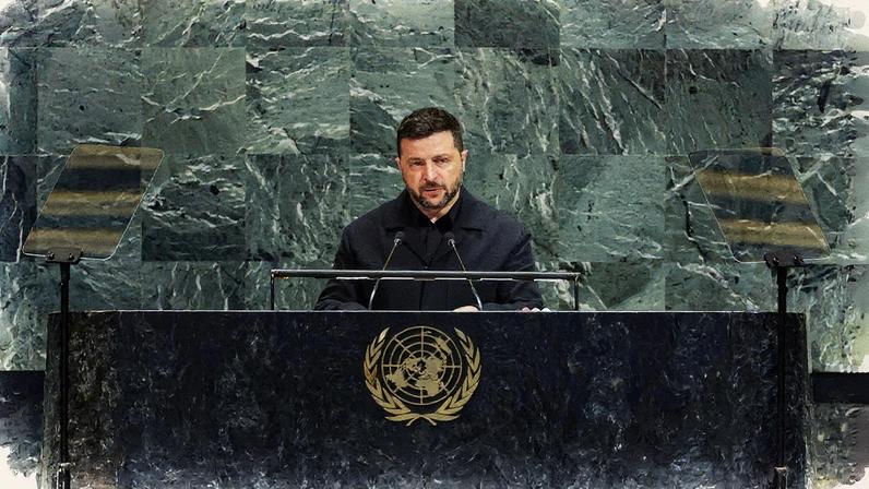Volodymyr Zelensky faz discurso na Assembleia Geral da ONU (Foto: Reprodução)