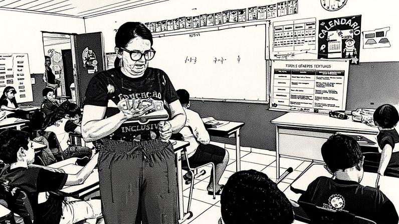 Intérprete de libras auxilia aluno em sala de aula em Gado Bravo, Paraíba (Foto: Reprodução)