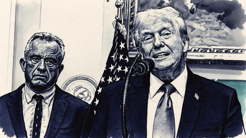 Presidente dos EUA, Donald Trump, ao lado do secretário de Saúde e Serviços Humanos, Robert F. Kennedy Jr. (Foto: Reprodução)