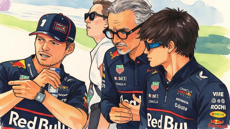 Max Verstappen ao lado de Laurent Mekies e Yuki Tsunoda durante o GP da Itália de F1 em 2025 (Foto: Reprodução)