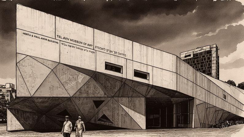 Museu de Arte de Tel Aviv, com arquitetura moderna e obras de arte expostas (Foto: Reprodução)