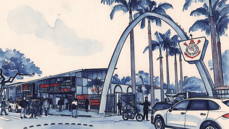 Protestos no Parque São Jorge, sede do Corinthians, durante votação que resultou no impeachment de Augusto Melo (Foto: Reprodução)