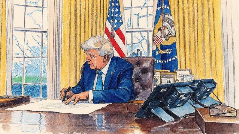 Presidente Donald Trump assina ordens executivas na Casa Branca (Foto: Reprodução)