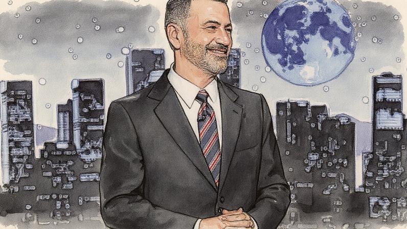 Programa "Jimmy Kimmel Live!" exibido em horário noturno com convidados diversos, incluindo celebridades e músicos (Foto: Reprodução)