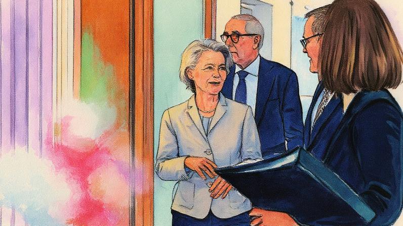 Ursula von der Leyen, presidente da Comissão Europeia, chega a um cúpula da indústria alemã em Berlim (Foto: Reprodução)