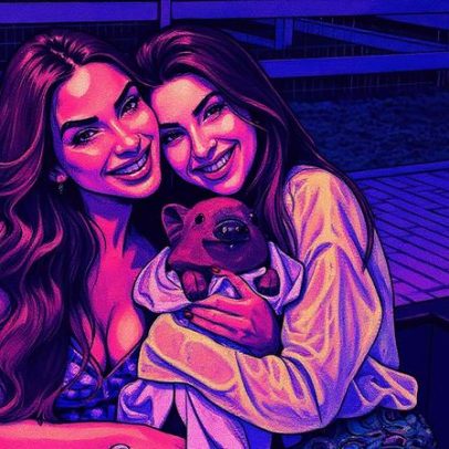 Fernanda Paes Leme visita sítio de Nicole Bahls e se encanta com a porquinha Fepa Pig