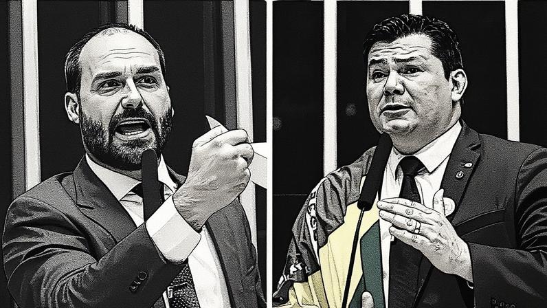 Deputados Eduardo Bolsonaro e Gilvan da Federal posam para foto (Foto: Reprodução)