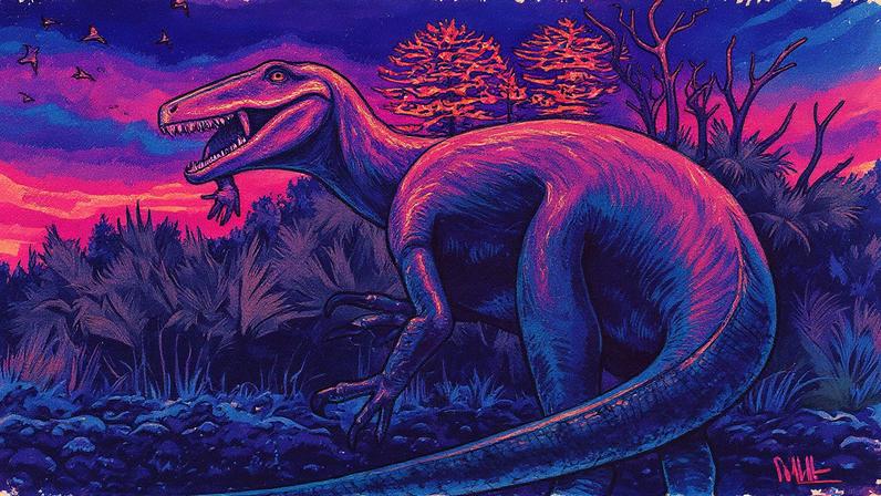 Reconstrução da vida de Joaquinraptor em ambiente natural (Foto: Reprodução)