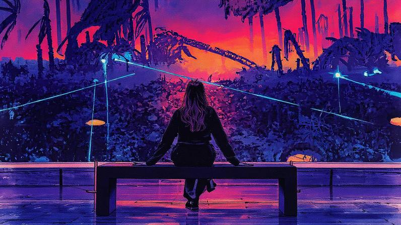 Espectador observa a obra "The Hunter's Return" de Mohammed Sami, que recebeu elogios da crítica (Foto: Reprodução)