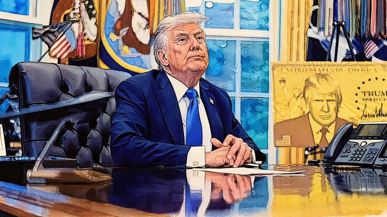 Presidente Donald Trump responde a pergunta de um repórter antes de assinar ordens executivas no Salão Oval da Casa Branca (Foto: Reprodução)