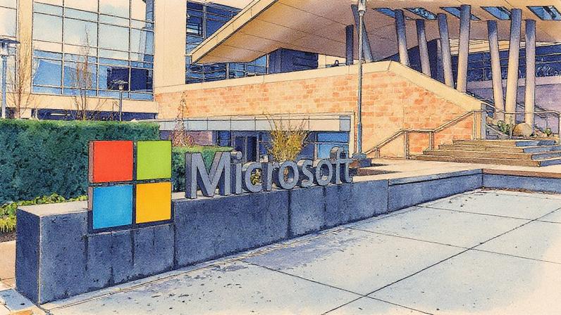 Câmpus da Microsoft em Redmond, na região de Seattle, com destaque para a arquitetura e o ambiente ao redor (Foto: Reprodução)