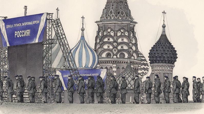 Tropas russas enfileiradas na Praça Vermelha, em Moscou (Foto: Reprodução)