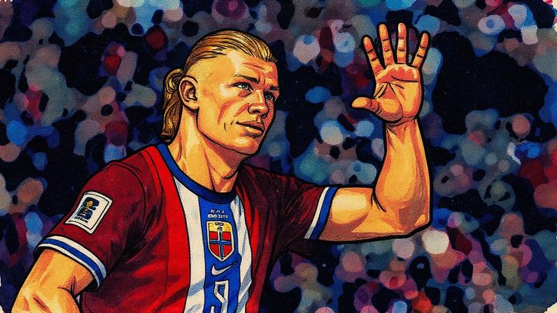 Haaland comemora após marcar cinco gols na vitória da Noruega sobre a Moldávia (Foto: Reprodução)