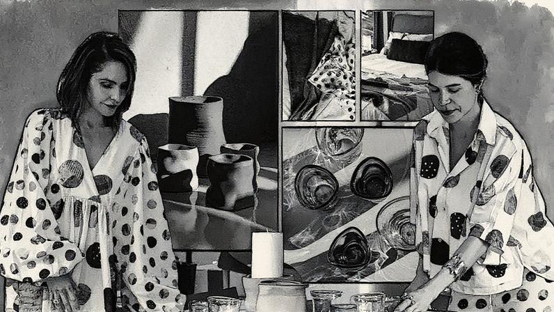 Artista e designer apresentam peças de uma colaboração em uma foto (Foto: Reprodução)