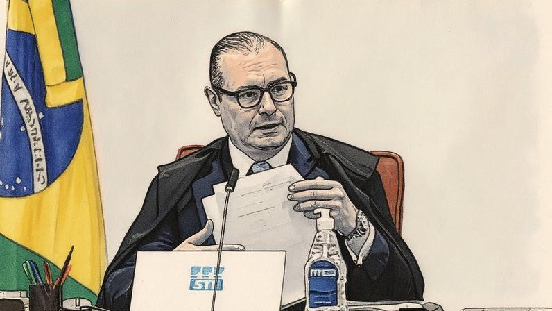 Ministro Cristiano Zanin, presidente da Primeira Turma do STF, durante o 3º dia de julgamento da trama golpista (Foto: Reprodução)