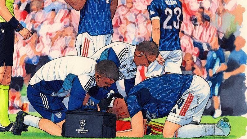 Choque de cabeças entre Gyökeres e Gabriel Magalhães durante partida entre Athletic de Bilbao e Arsenal (Foto: Reprodução)