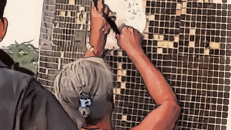 Fiel remove ladrilhos de uma estátua de santo (Foto: Reprodução)