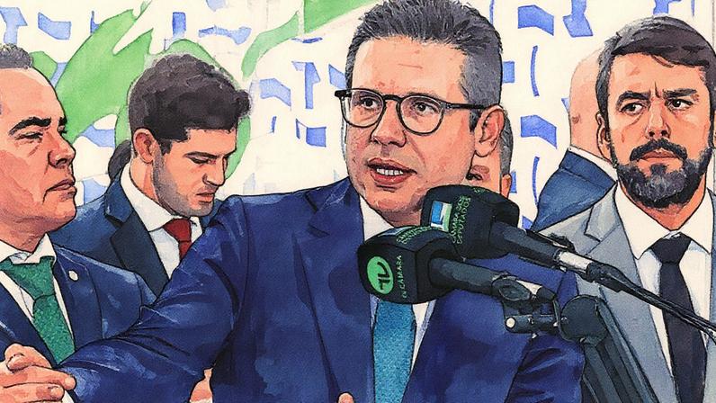 Presidente da Câmara dos Deputados, Hugo Motta, durante coletiva à imprensa após reunião de líderes (Foto: Reprodução)