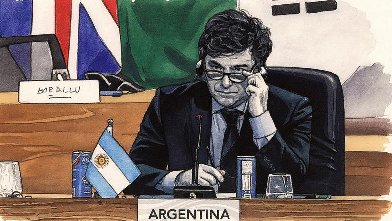 Javier Milei, presidente da Argentina, em evento público (Foto: Reprodução)