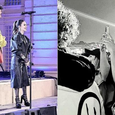 Sandy se apresenta no The Town com apoio do namorado e do ex-namorado