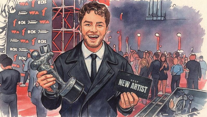 Alex Warren é nomeado melhor novo artista do ano durante os prêmios MTV Video Music Awards 2025 em Nova York (Foto: Reprodução)