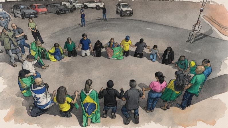 Apoiadores de Jair Bolsonaro fazem corrente de oração na entrada de um condomínio (Foto: Reprodução)